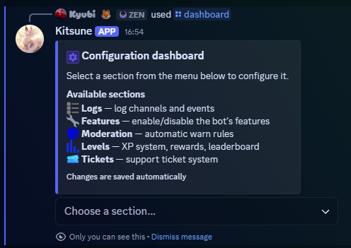 The configuration dashboard